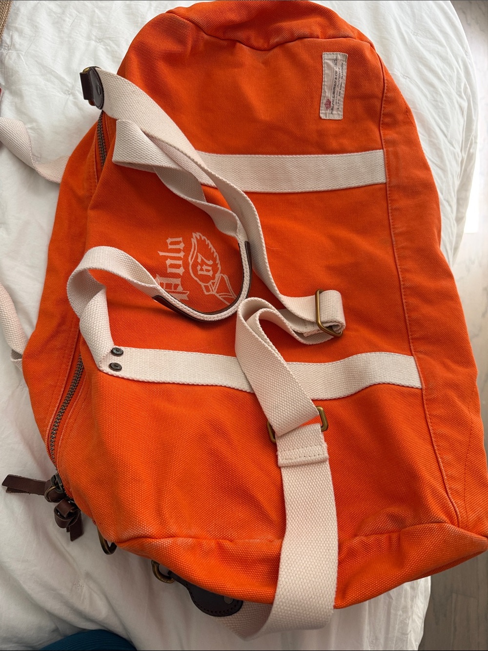 Polo by Ralph Lauren Orange Canvas Duffel with Cream Straps - Picture 2 of 2